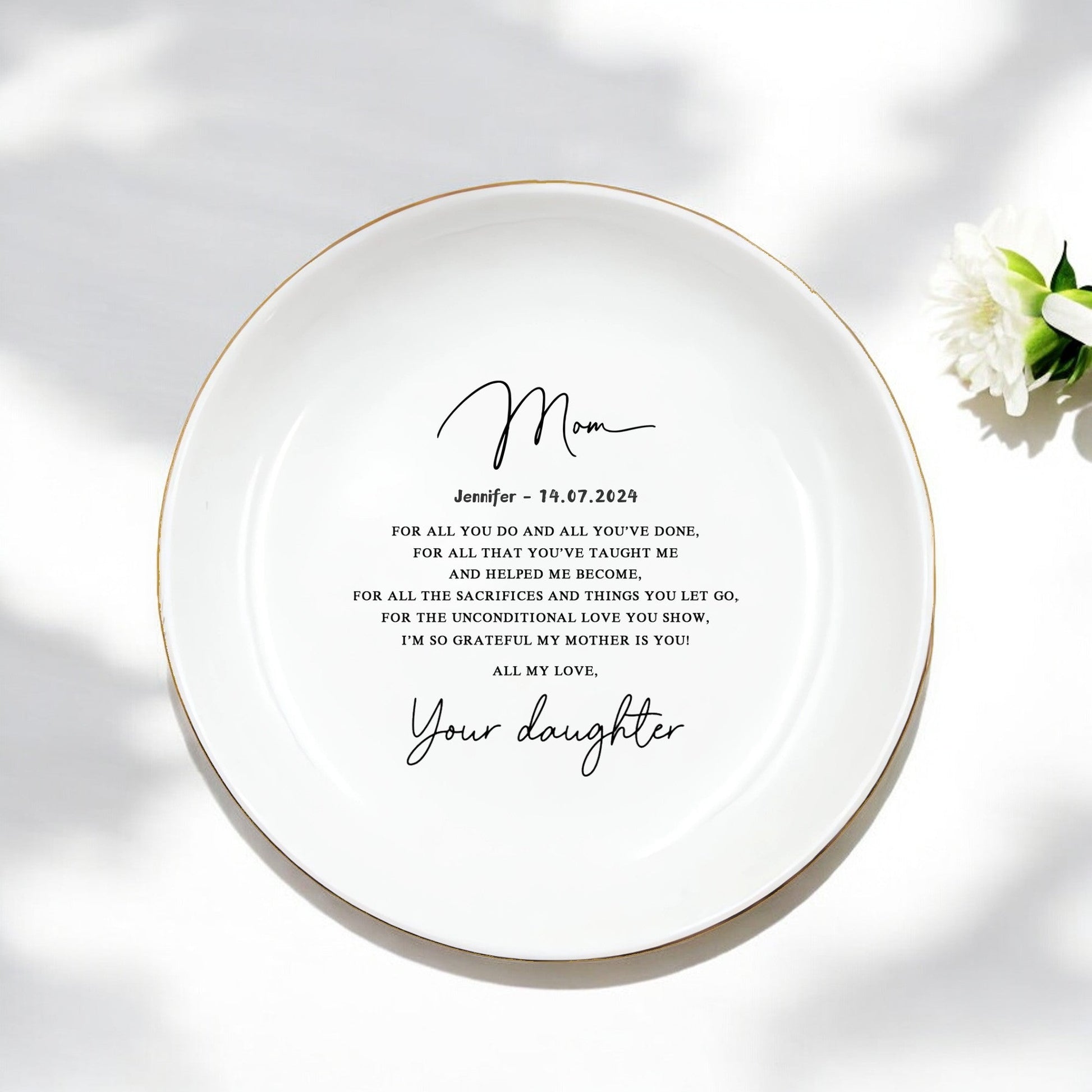 Personalized Ceramic Ring Dish for Mom - I'm so grateful my mother is you - I Scented Candle