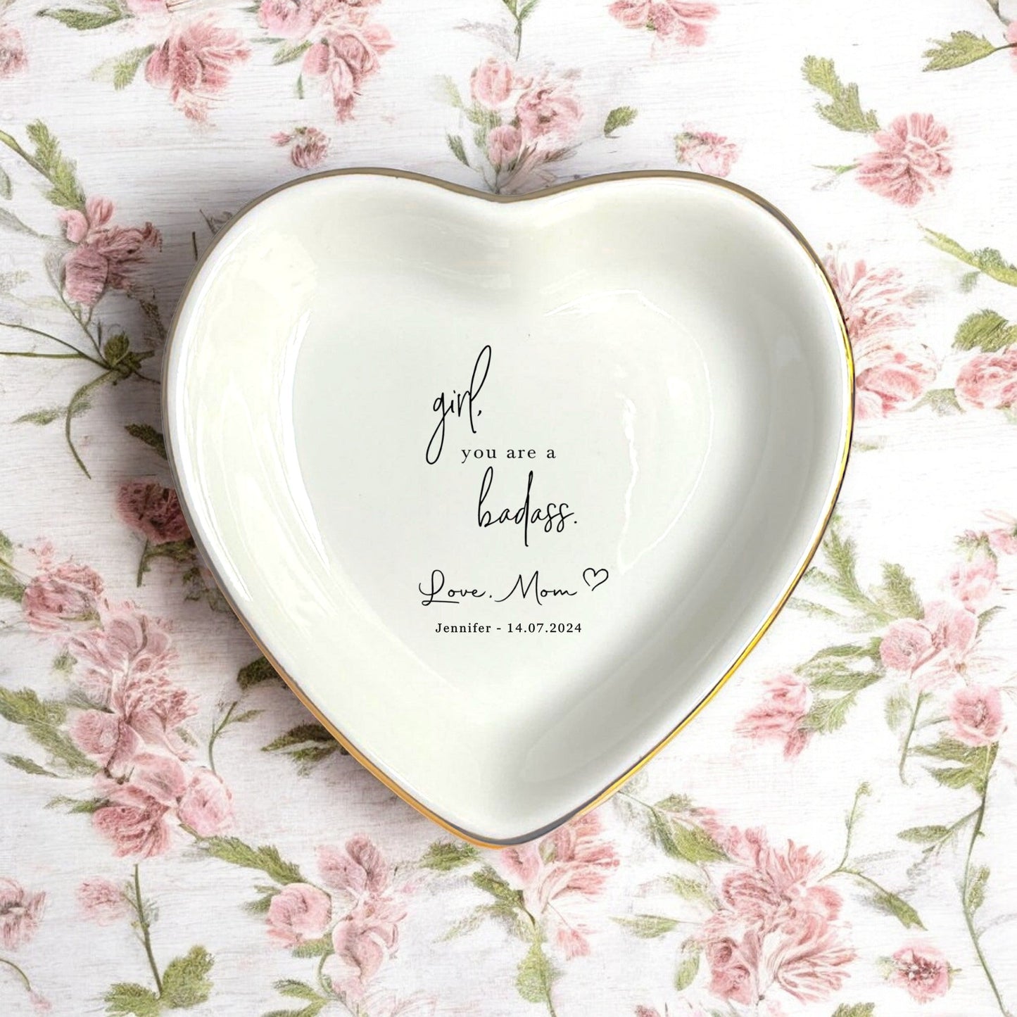 Personalized Daughter Ring Dish, Ceramic Mother And Daughter Jewelry Dish - Unique Inspirational Gifts for Women Strength Gift