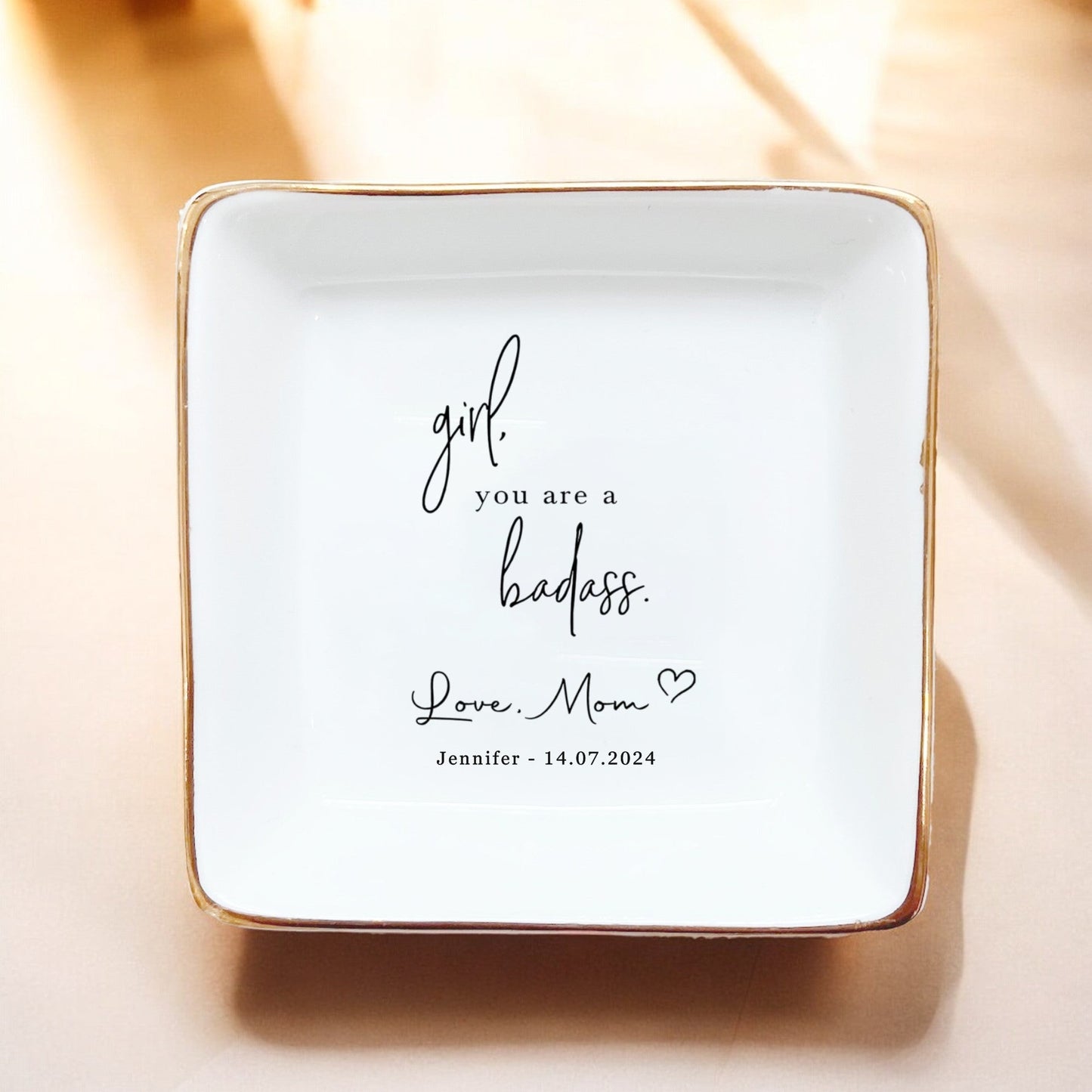 Personalized Daughter Ring Dish, Ceramic Mother And Daughter Jewelry Dish - Unique Inspirational Gifts for Women Strength Gift