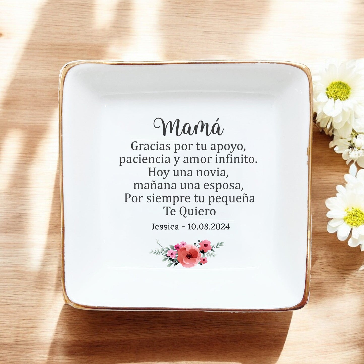 Gracias por tu apoyo, Spanish Mother of the Bride Ring Dish, Jewelry Dish, Gift from Bride Groom, Thank You Mom, Spanish Wedding Gift for Mom, Mother Appreciation, today a bride tomorrow a wife