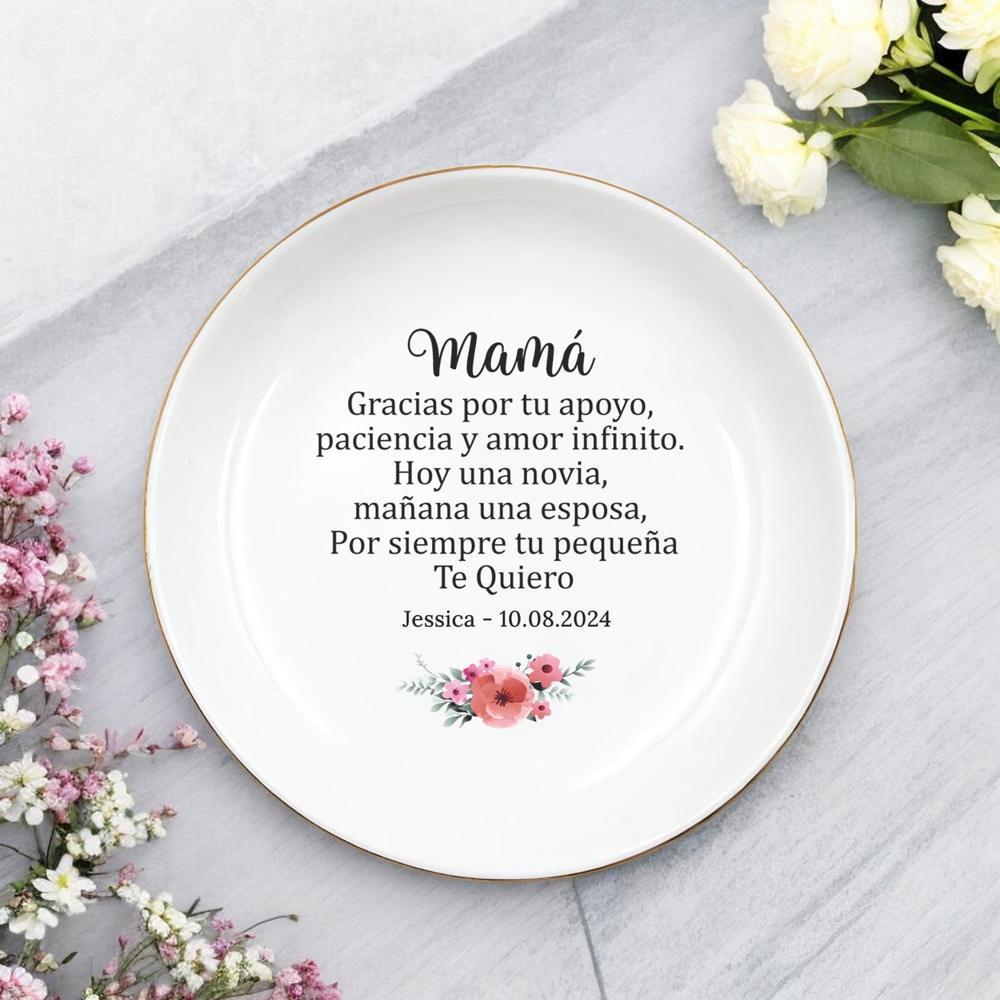 Gracias por tu apoyo, Spanish Mother of the Bride Ring Dish, Jewelry Dish, Gift from Bride Groom, Thank You Mom, Spanish Wedding Gift for Mom, Mother Appreciation, today a bride tomorrow a wife