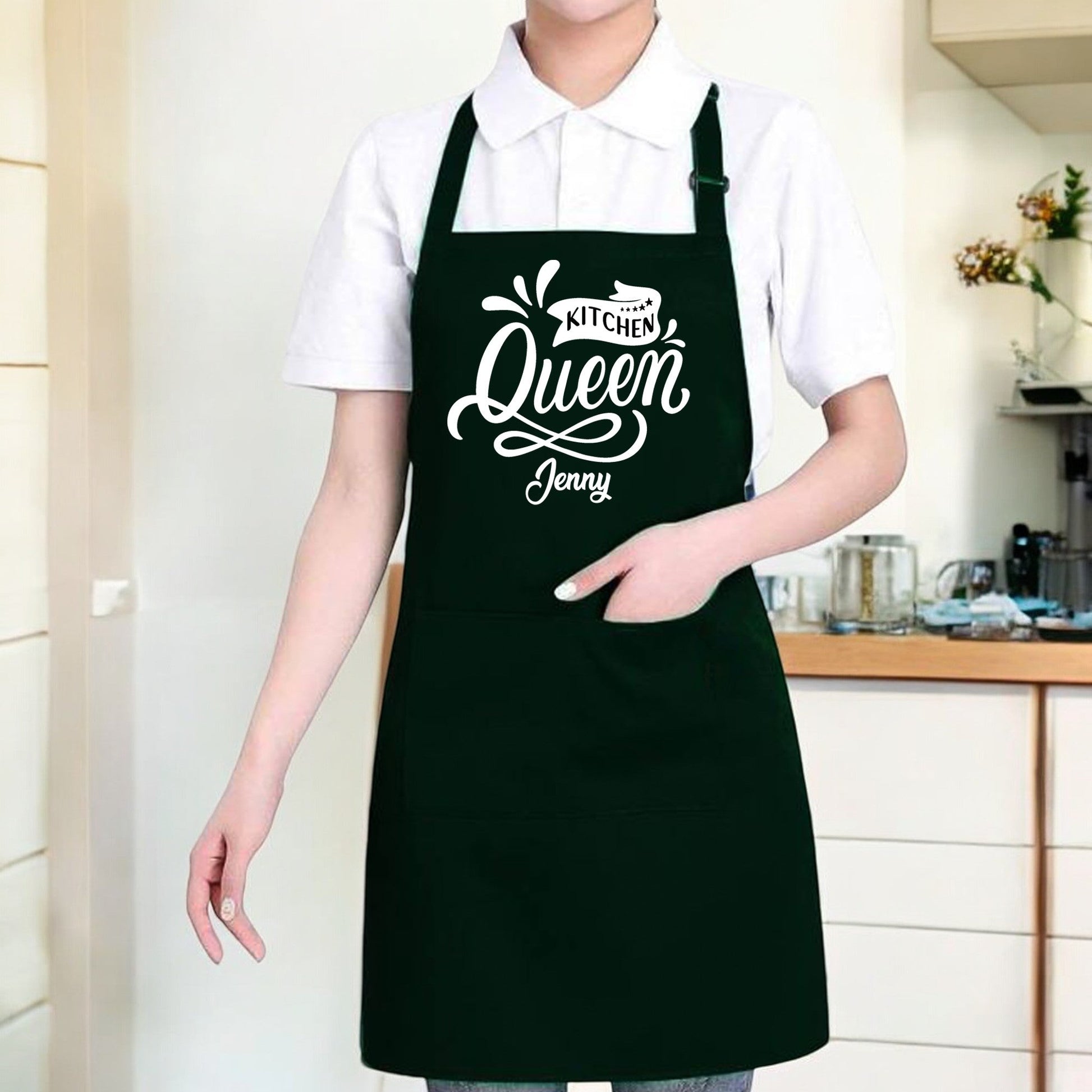 Customizable Chef Apron for Women - Queen of the Kitchen Apron with Pockets - I Scented Candle