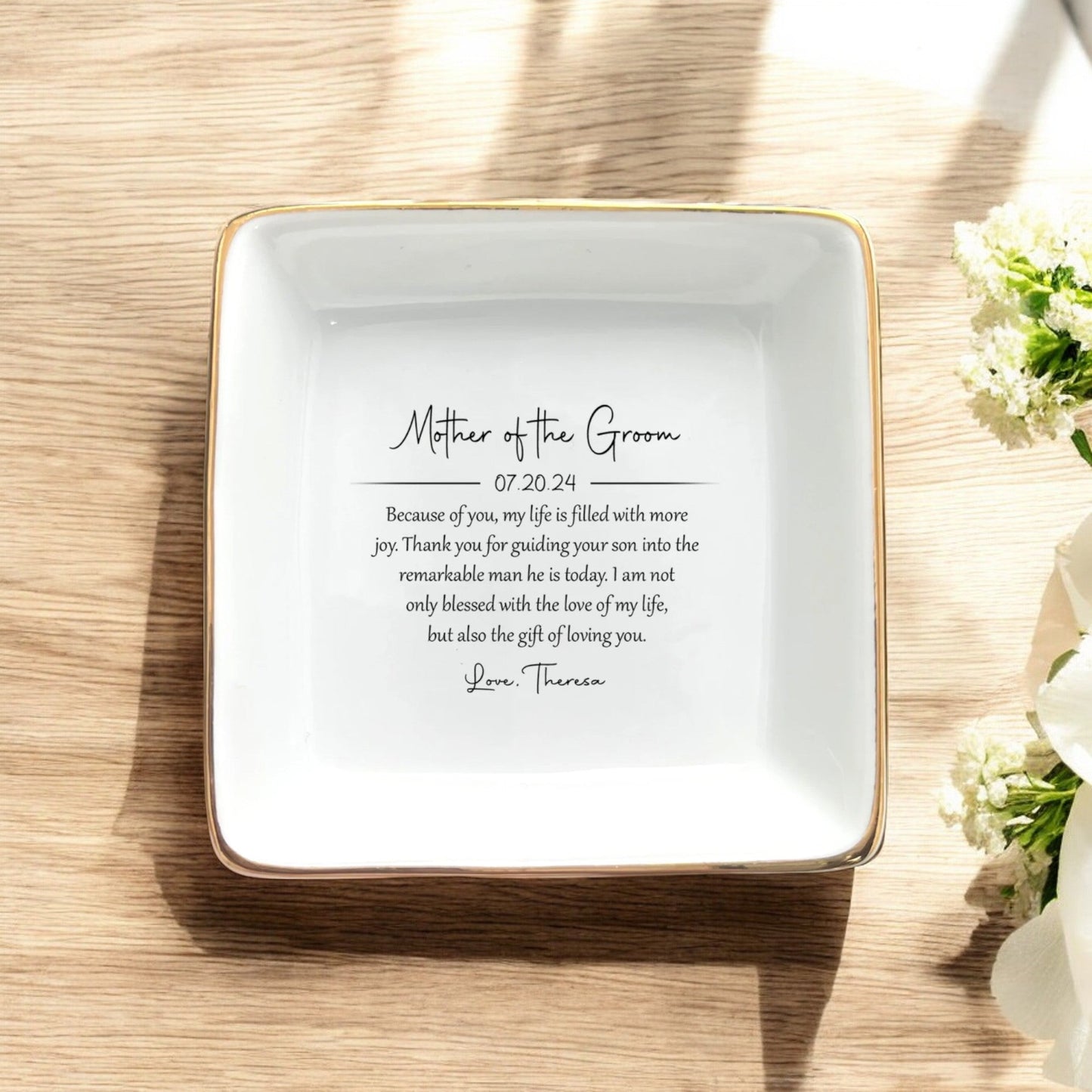 Personalized Mother of the Groom Ring Dish | Custom Jewelry Holder, Ceramic Trinket Tray - Thank you for guiding your son into the remarkable man he is today