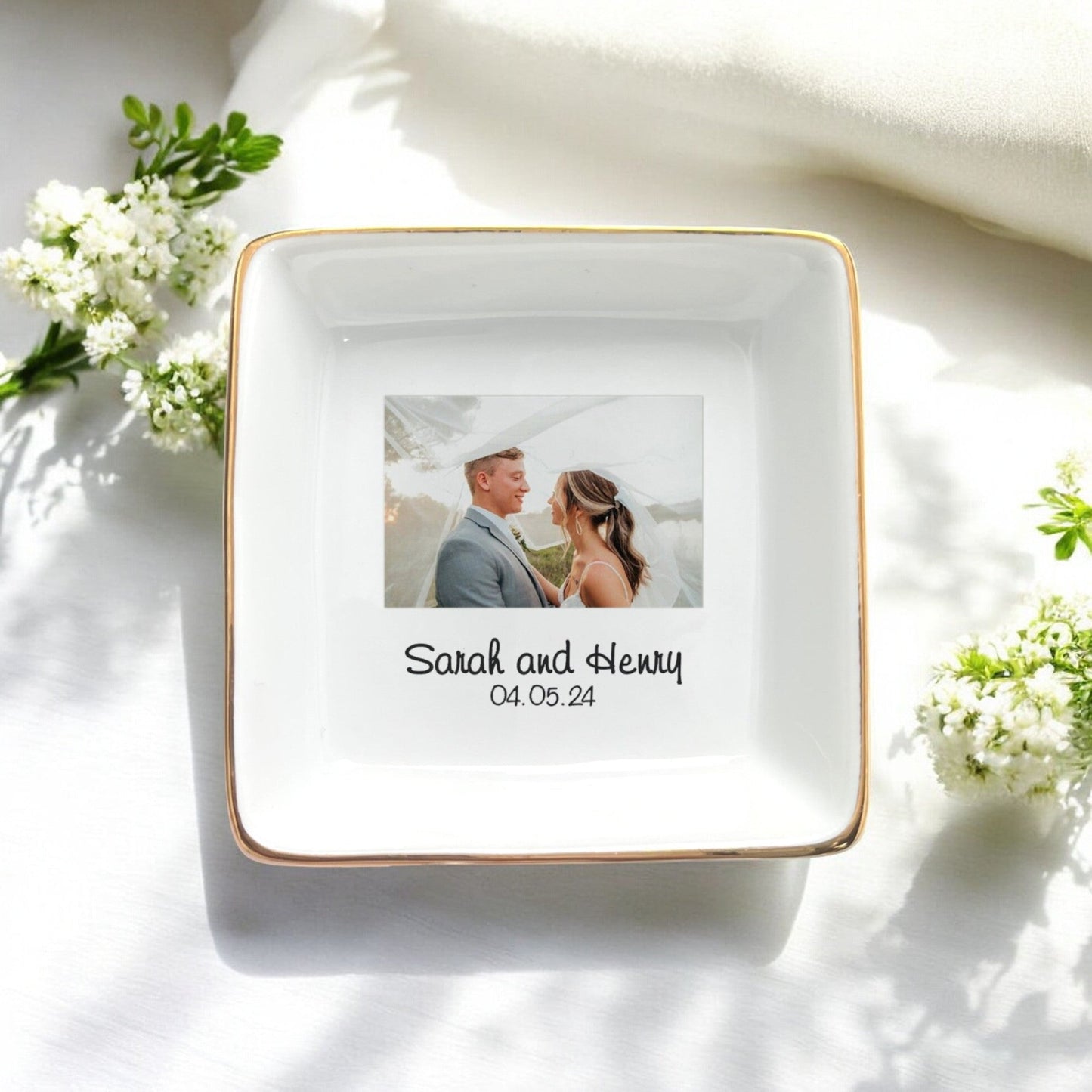 Personalized Photo Ring Dish | Custom Engagement Wedding Gift | Jewelry Trinket Trays, Anniversary Photo Gifts