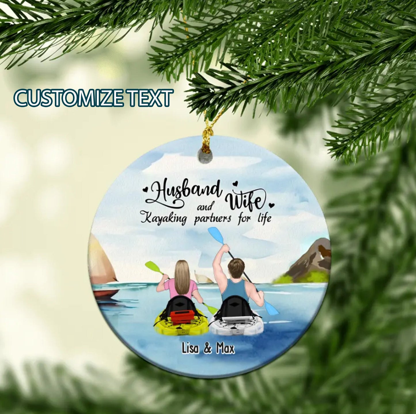 Kayak Partners For Life Personalized Couples and Friends Ornament, Ornament for Lovers, Christmas Engagement Keepsake, Kayaking Lovers Gift