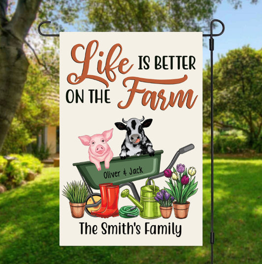 Personalized Farm House Flag, Life Is Better On The Farm, Personalized Garden Flag For Animal Lovers, Farming, Farmhouse Yard Sign