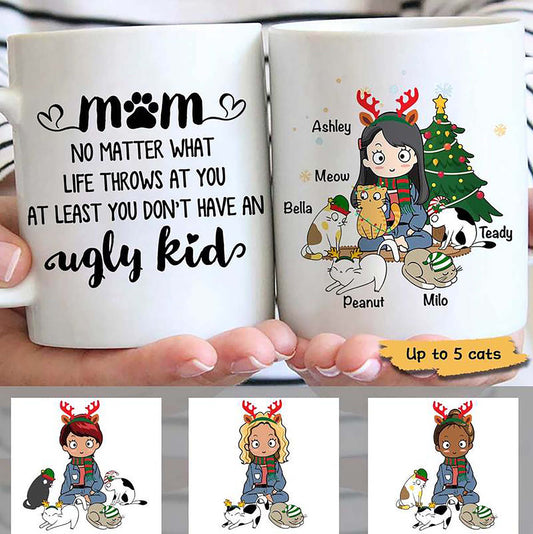 Personalized Cat Mom Doesn't Have Ugly Children Mug - Personalized Cat Mug Coffee Mug - Chibi Cat Mom - Christmas Gift For Cat Lover