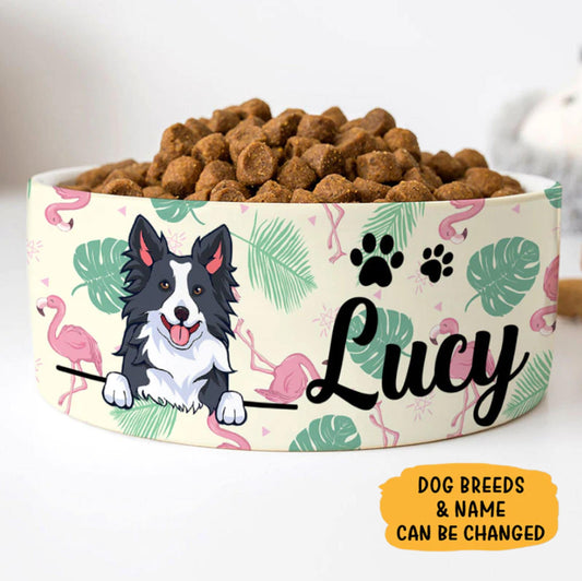 Custom Dog Bowls Cute Flamingo, Personalized Dog Bowl, New Dog Gift, Dog Food Bowl, Dog Water Bowl, Pet Bowl, Dog Lovers Gifts