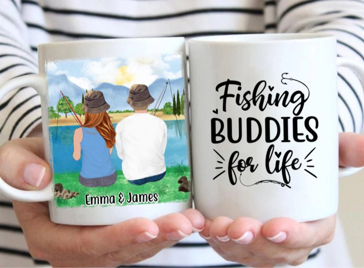 Fishing Partners Personalized Couple Coffee Mug, Mugs For Couples, Funny Fishing Gift, Anniversary Gift, Fishing Lovers Gifta