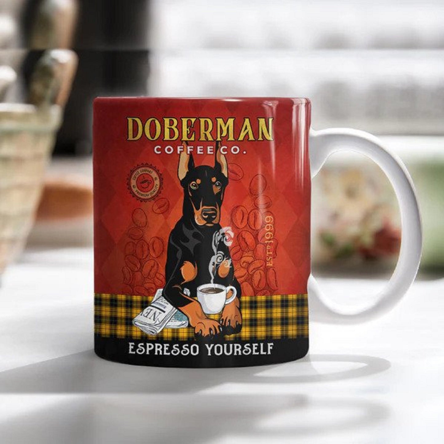 Doberman Dog Coffee Company Mug, Vintage Dobermann Dog Mug For Dog Lovers, Mom Dog Mug, Gift For Dog Lover, Espresso Yourself