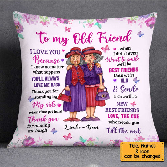 To My Old Friend Sisters Bestie Personalized Pillow, Sisters Pillow, Best Friend Long Distance Gift, Custom State to State, Christmas Gift