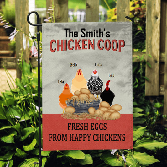 Personalized Chicken Flag, Chicken Lover Personalized Gift, Spring Garden Flag, Fresh Eggs From Happy Chickens, Gifts For Chicken Lovers