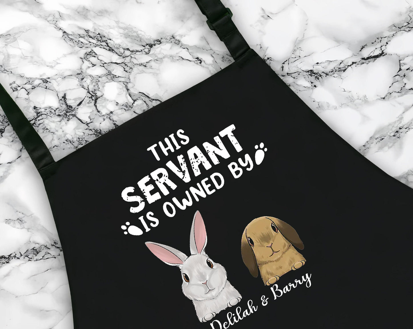 This Servant Is Owned By Bunny Apron, Kitchen Apron For Pet Lovers, Apron with Pockets, Rabbit Apron, Baking Apron, Custom Kitchen Apron