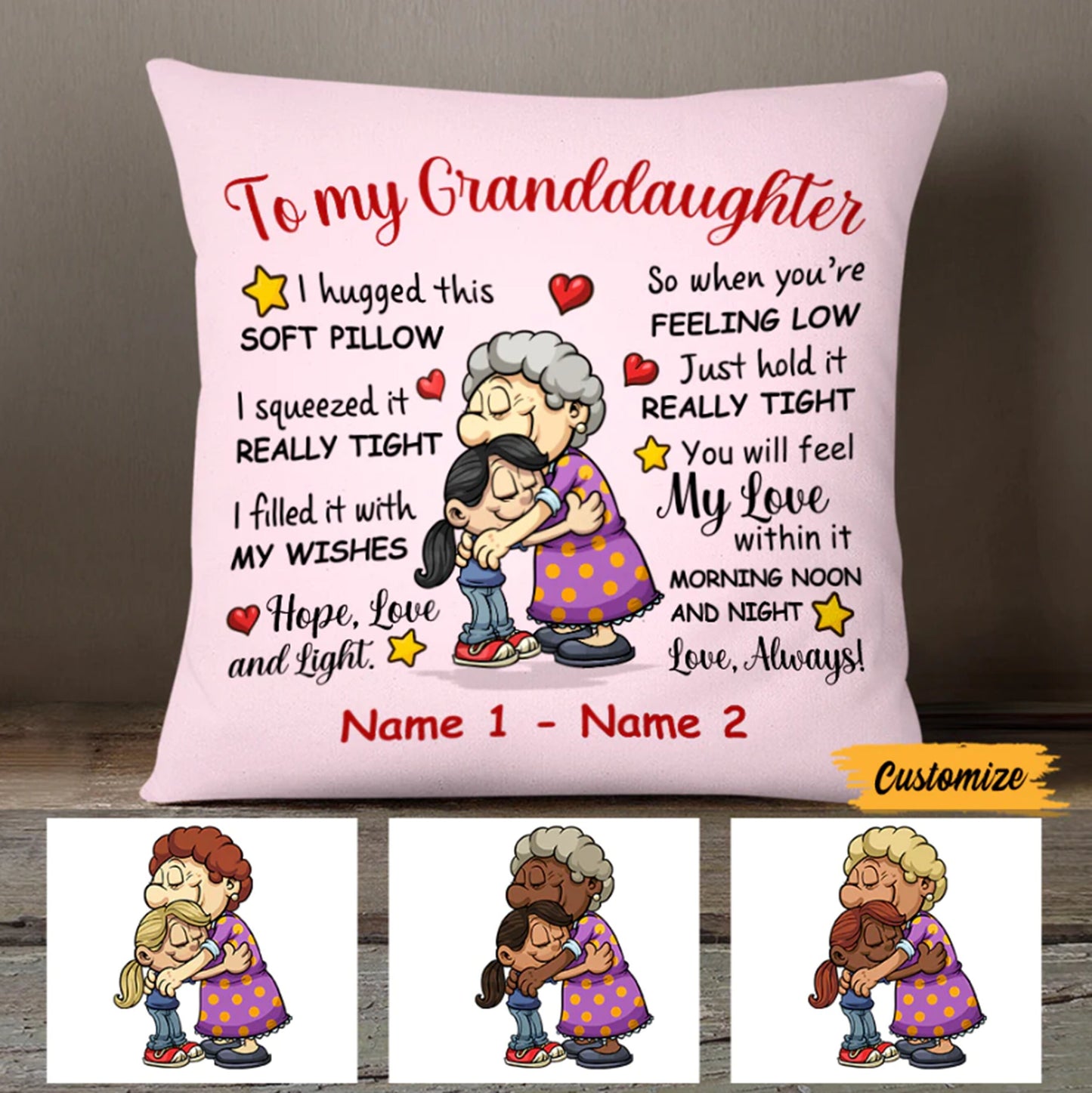 To My Granddaughter Custom Pillow, Personalized Grandkids Pillow, Family Name Pillow, Long Distance Gift, Grandmas Pillow with Grandkids