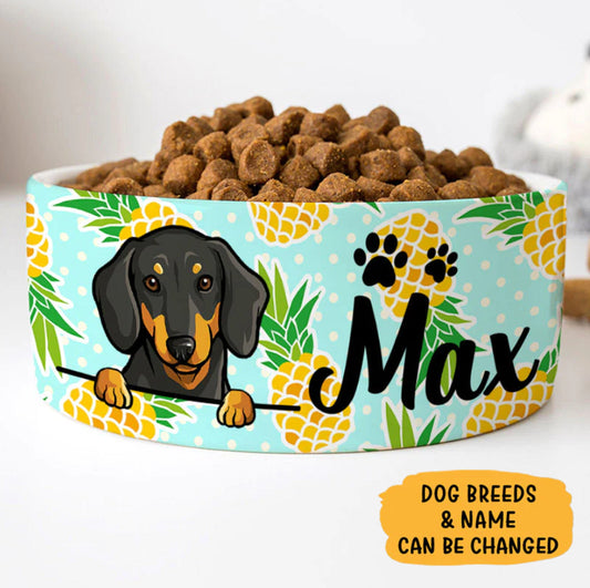 Custom Dog Bowls with Tropical Fruits, Personalized Dog Bowl, New Dog Gift, Dog Food Bowl, Dog Water Bowl, Pet Bowl, Dog Lovers Gifts