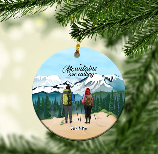 Mountains Are Calling Hiking Couple Personalized Ornament, Camping Gifts, Engagement Keepsake, Couples Xmas Gift, Funny Hiking Gift