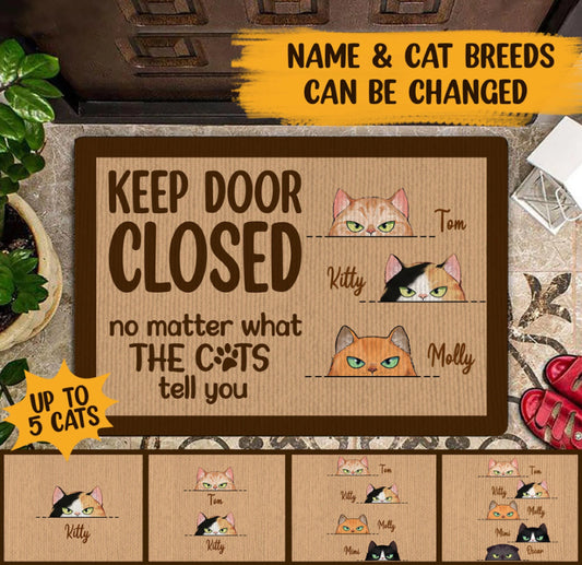 Keep Door Closed Cats Personalized Doormat, Cat Welcome Doormat, Entrance Mat, Front Door Mat, Housewarming Gift, Cat Mom,Cat Dad Gift