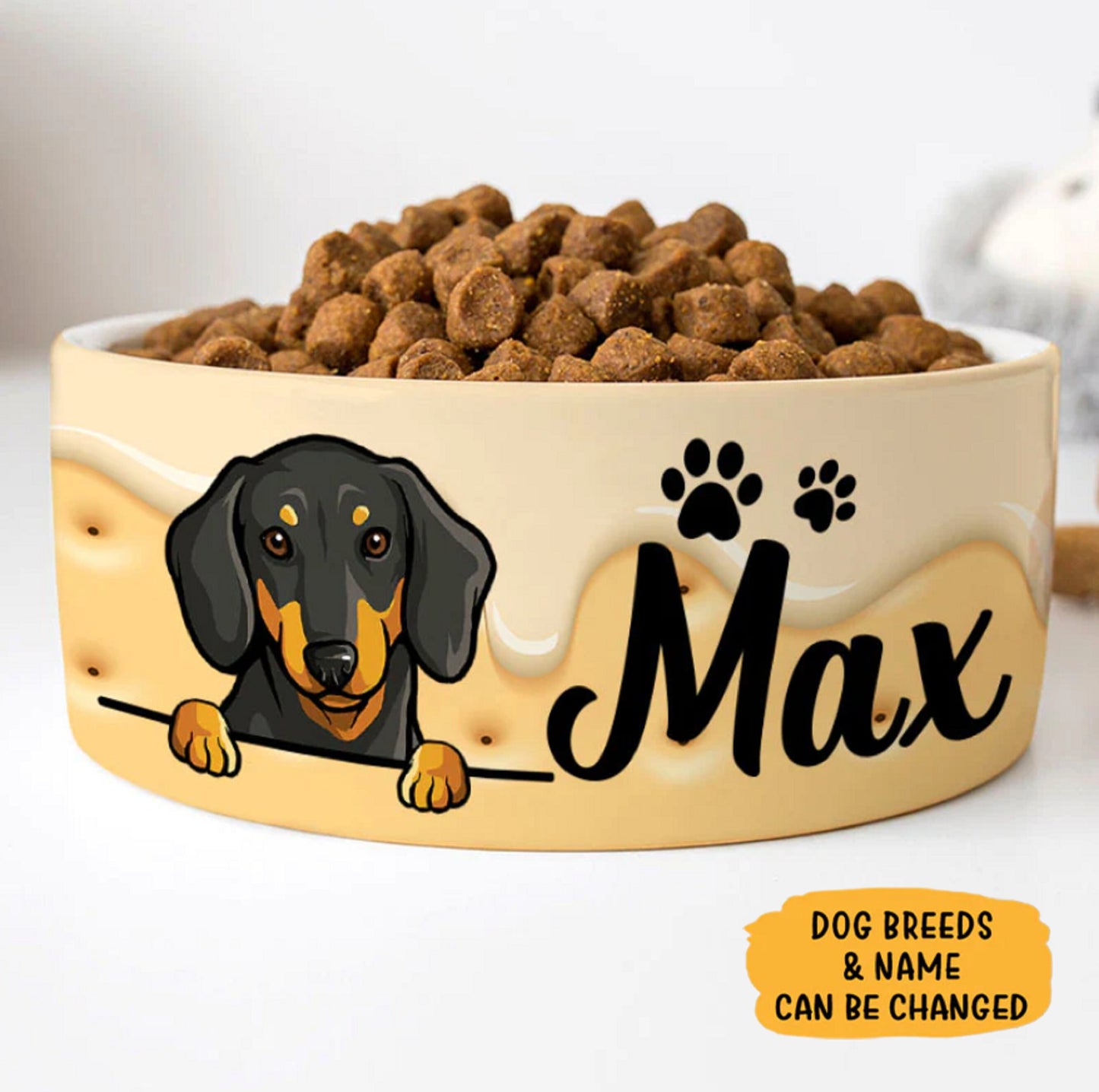 Custom Dog Bowls with Name & Breeds Design, Personalized Dog Bowl, New Dog Gifts, Dog Food Bowl, Dog Water Bowl, Funny Pet Bowl, Dog Gift