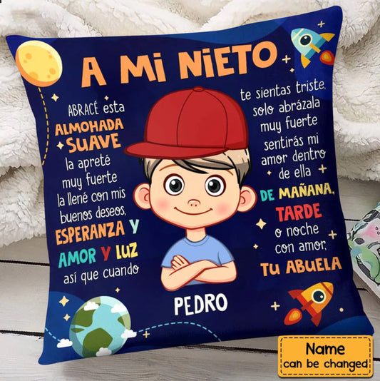 Spanish Grandson Custom Pillow, Personalized Pillow, Family Name Pillow, Long Distance Gift, Grandmas Pillow with Grandkids, Grandson Gifts