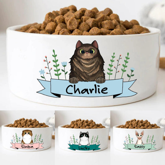 Custom Cat Bowls with Name & Breeds Design, Personalized Cat Bowl, New Cat Gift, Cat Food Bowl, Cat Water Bowl, Cat Bowl, Cat Lovers Gifts