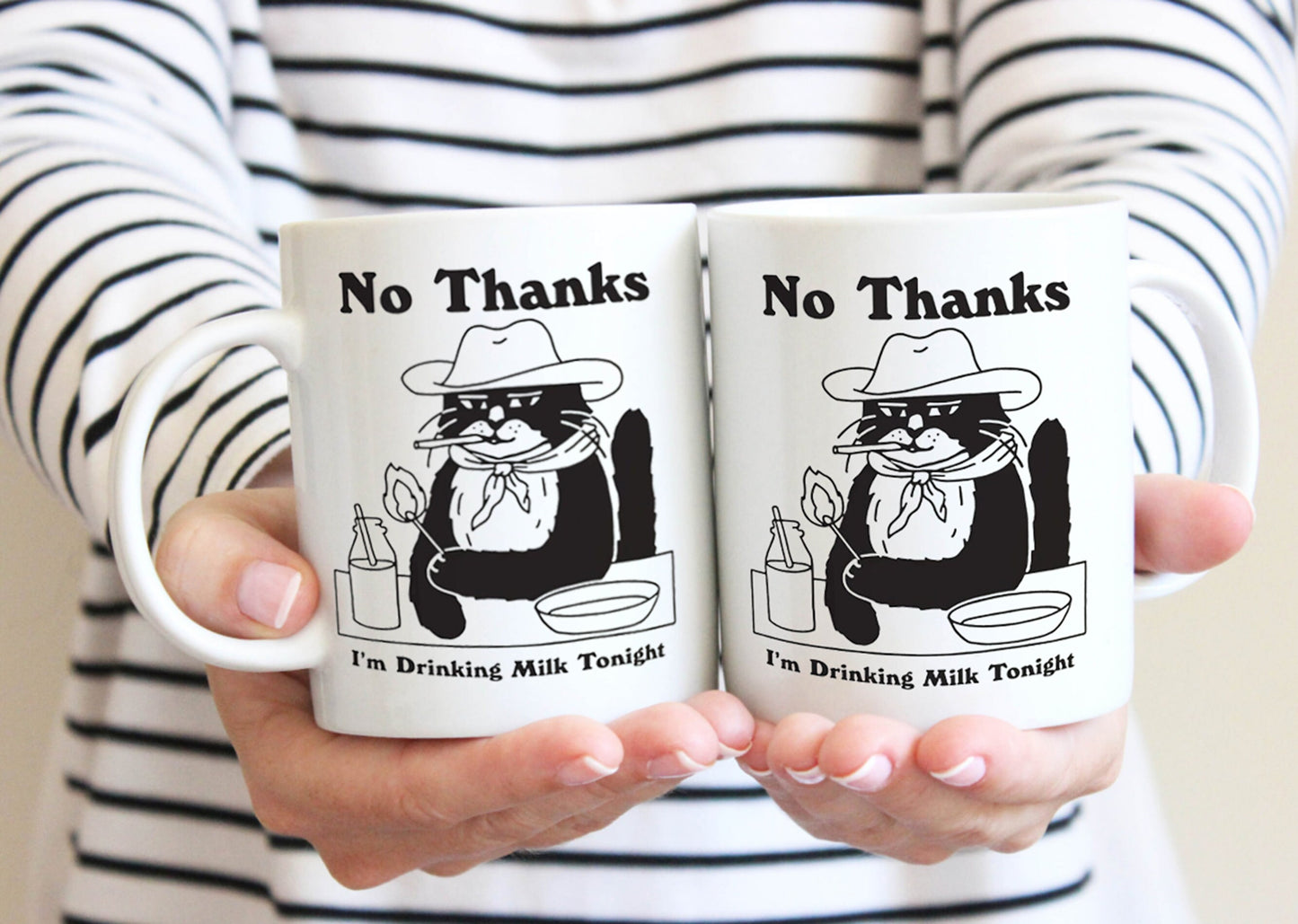 No Thanks I'm Drinking Milk Mug, Funny Cowboy Cat Coffee Mug, Funny Cat Mug For Cat Lovers, Cat Parents Birthday Gifts, Cat Morning Mug