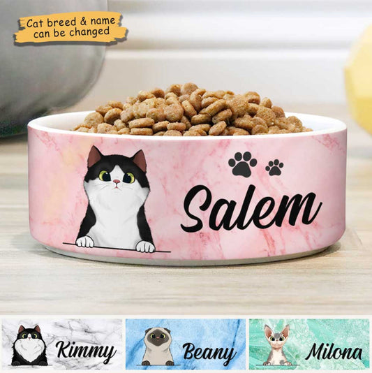 Custom Cat Bowls with Name & Breeds Design, Personalized Cat Bowl, New Cat Gift, Cat Food Bowl, Cat Water Bowl, Cat Bowl, Cat Lovers Gifts