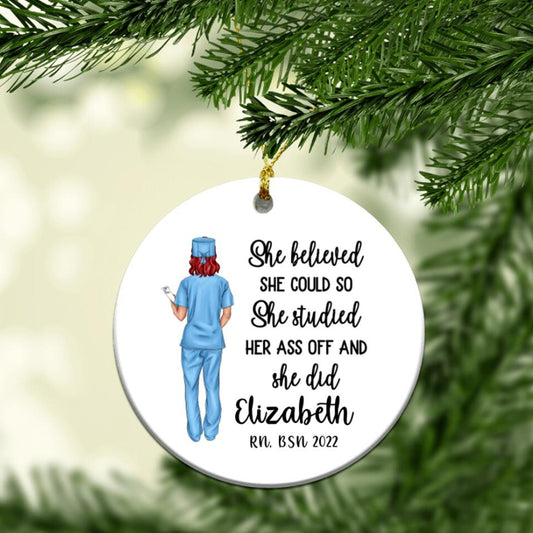 She Believed She Could So She Studied Nurse Christmas Ornament, Gift For Bestie, RN Gift, BSN Gift, Gift for Co-worker, New Nurse Gift