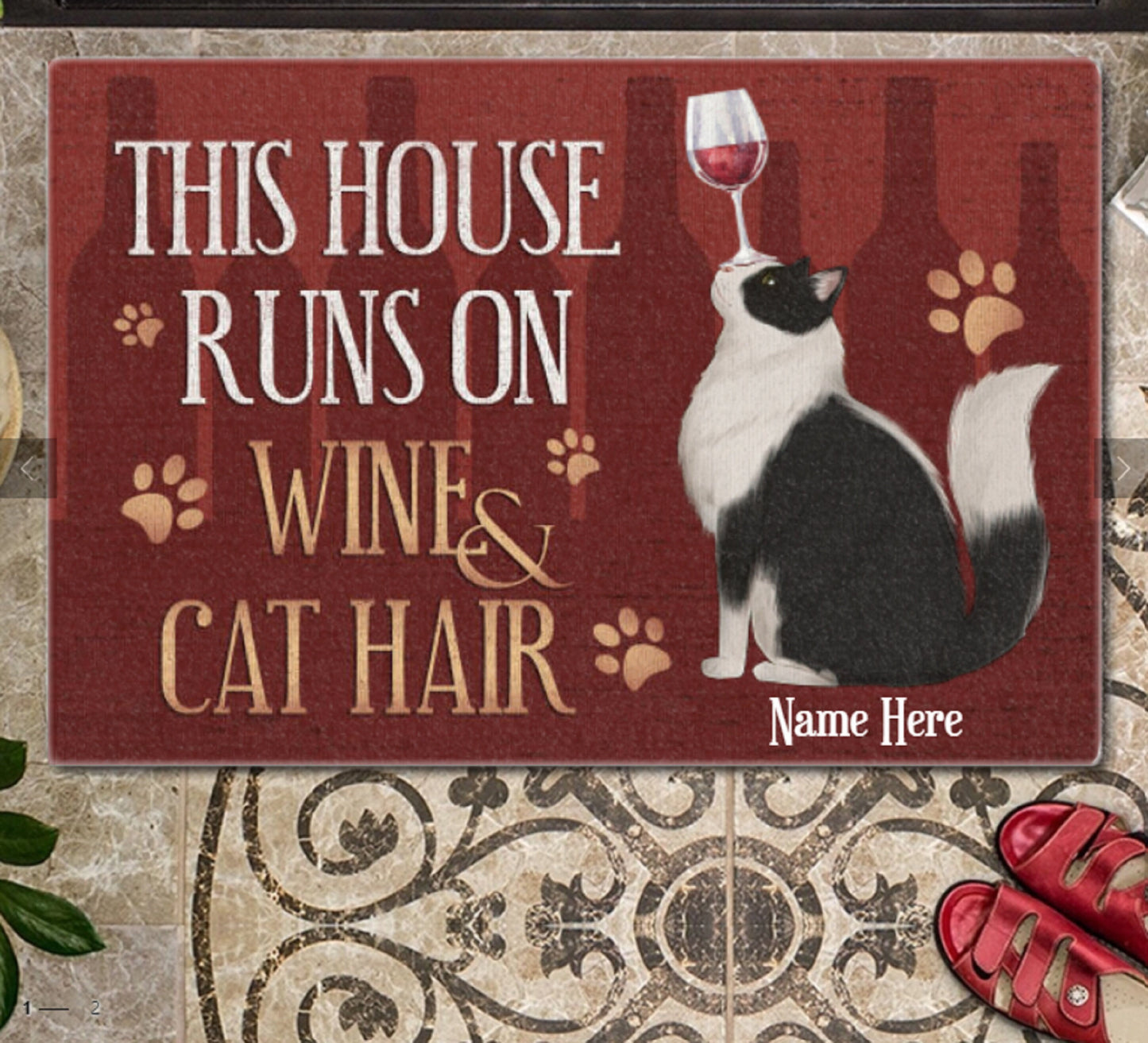 This House Runs On Wine And Cat Hair Personalized Cat Doormat, Funny Welcome Home Mat, Cat Entrance Mat, Welcome Mat, Housewarming Gift