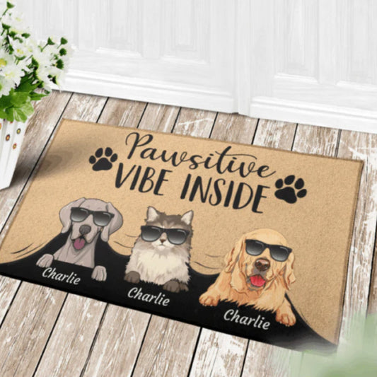 Pawsitive Vibe Inside, Personalized Dogs and Cats Doormat, Funny Welcome Home Mat, Custom Pet Entrance Mat, Welcome Mat, Housewarming Gift