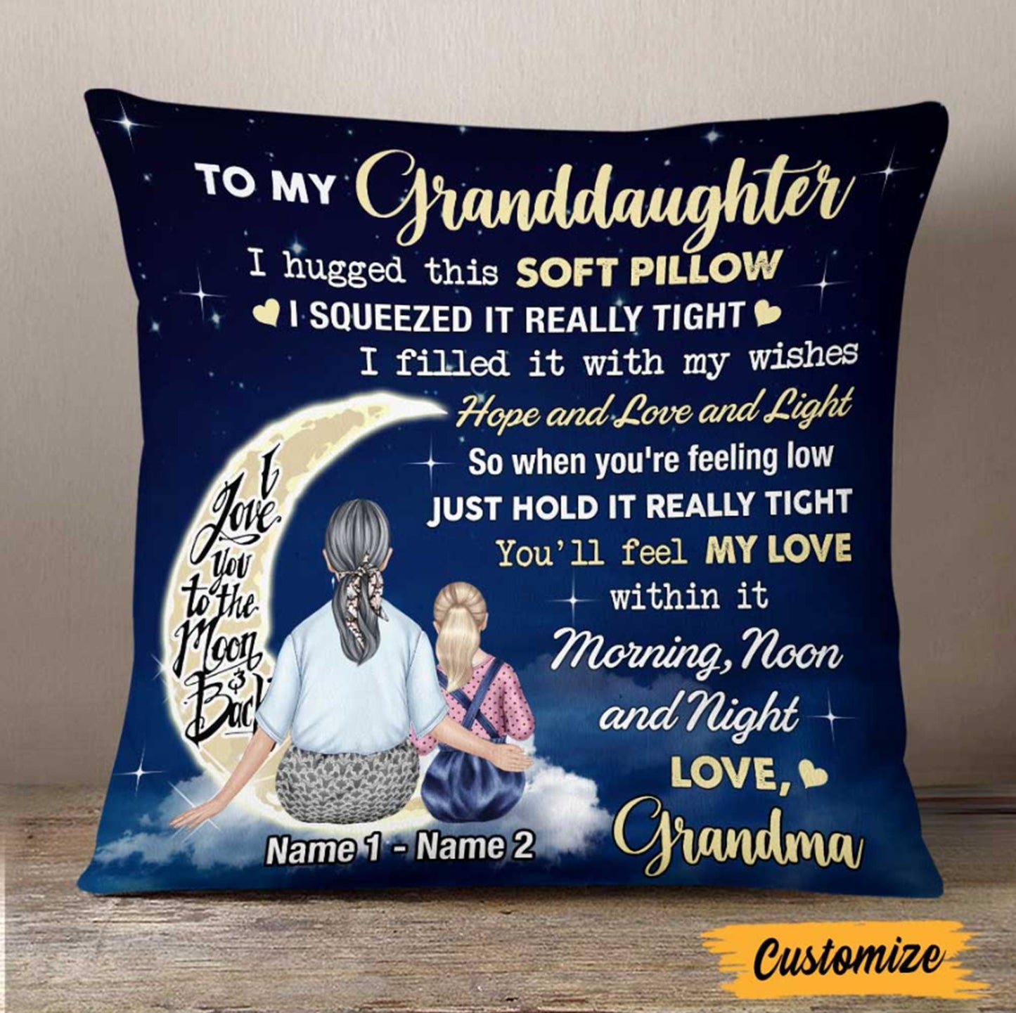 To My Granddaughter Custom Pillow, Personalized Grandkids Pillow, Family Name Pillow, Long Distance Gift, Grandmas Pillow with Grandkids