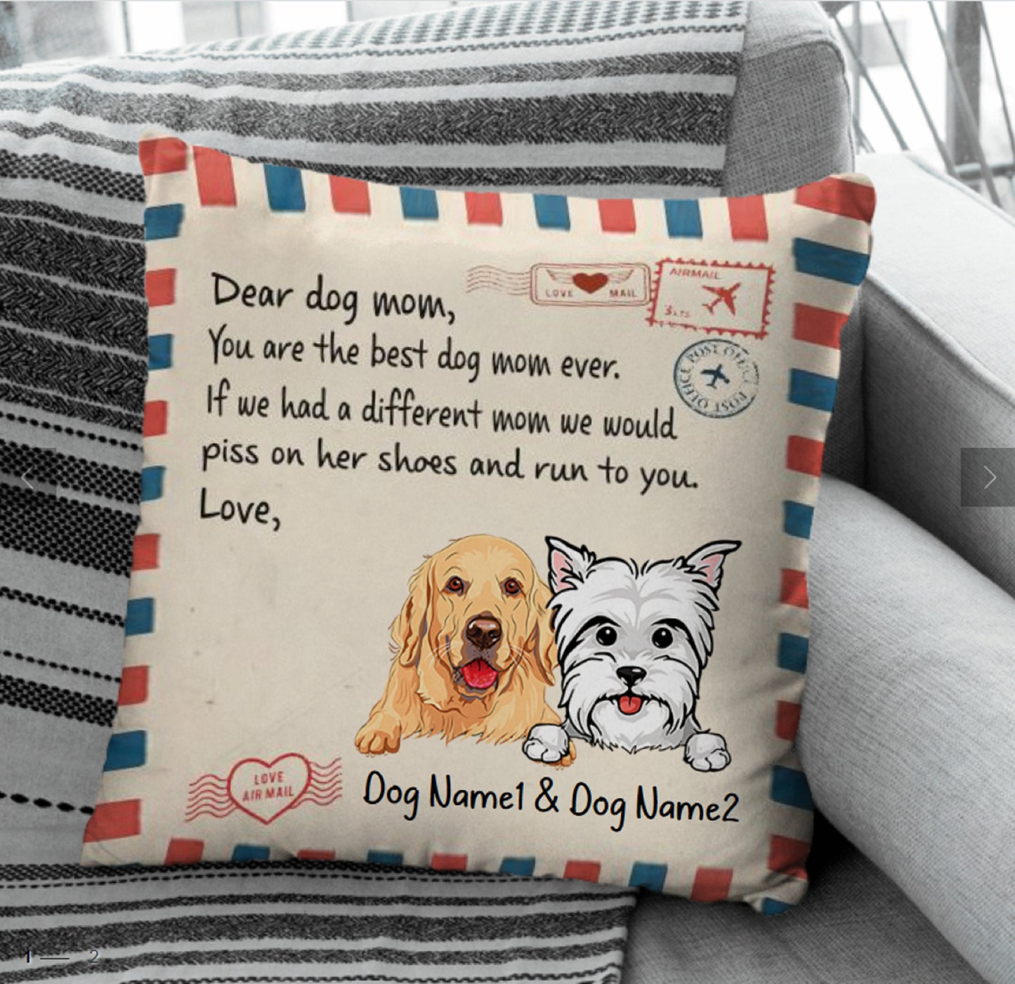 Mail Letter To Dad/Mom Personalized Pillow, Gift For Pet Lovers, Custom Pillow, Housewarming Gift, Dad Gift, Mom Gift, Funny Printed Pillow