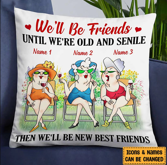 Friend Until We're Old Sisters Bestie Personalized Pillow, Sisters Pillow, Best Friend Long Distance Gift, Best Friend Christmas Gift