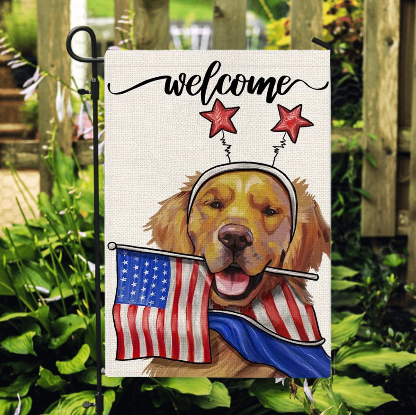 Golden Retriever 4th Of July Flag, Dog American Flag, Spring Garden Flag, Dog Owner Gift, Outdoor Flag, Golden Retriever Gift, New Dog Gift