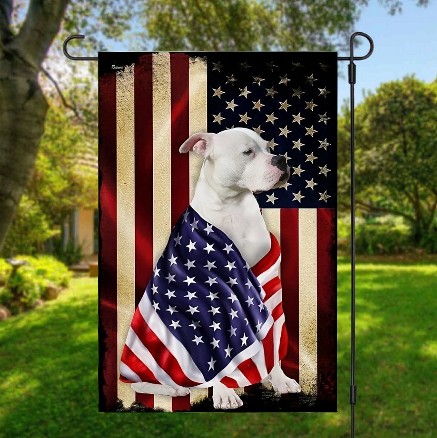 American Bulldog American Flag, Dog Independence Day Flag, Spring Garden Flag, Dog Owner Gift, Outdoor Flag, American Bulldog Gift