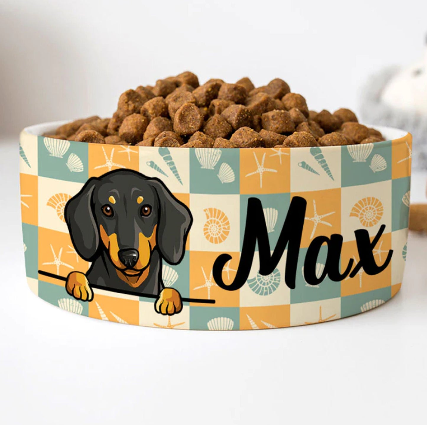 Seashell Background Custom Dog Bowls, Personalized Dog Bowl, New Dog Gift, Dog Food Bowl, Dog Water Bowl, Dog Lovers Gifts, Ceramic Pet Bowl