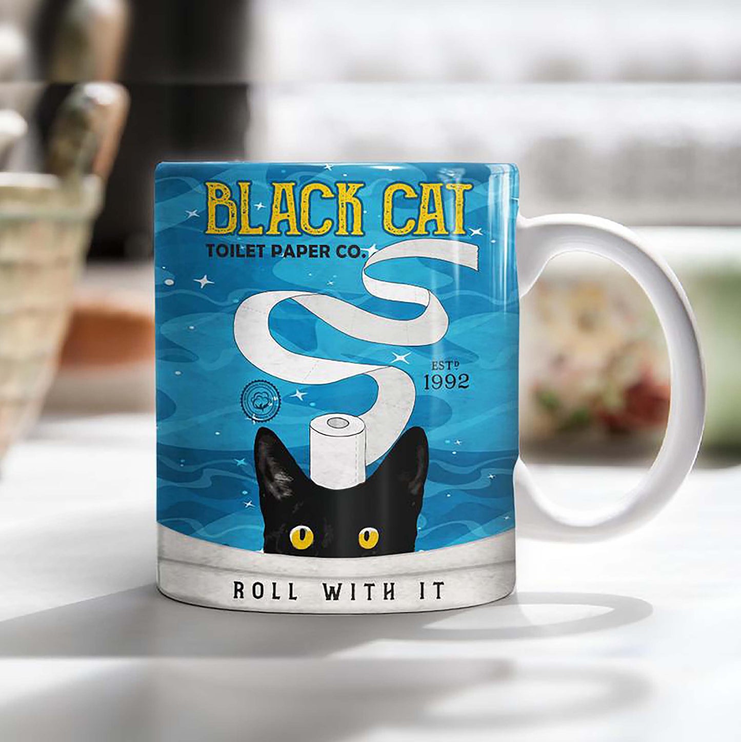 Funny Black Cat Toilet Paper EST Company Mug - Black Cat Coffee Company Mug - Company Black Cat Coffee Mug - Gift For Cat Lover - Cat Gift