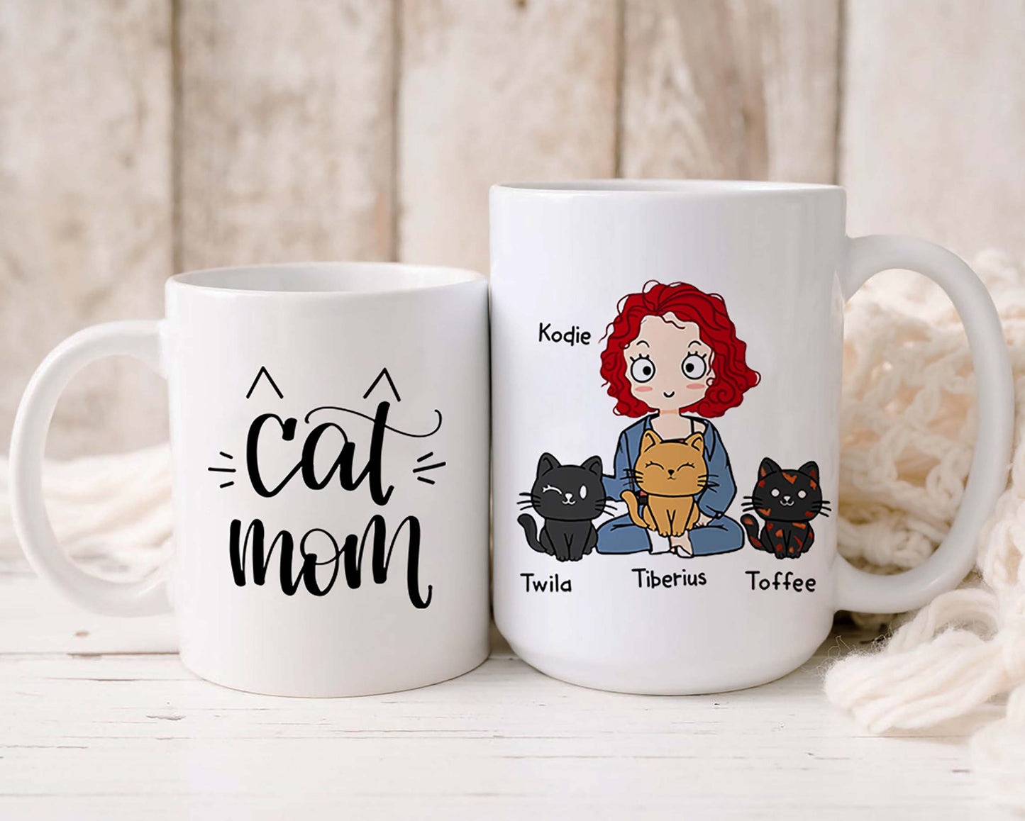 Personalized Chibi Cat Mom Coffee Mug - Cat Mom Chibi Coffee Mug Gift - Cat Mug For Cat Lover - Santa Secret Gift - Cat Mom Gift