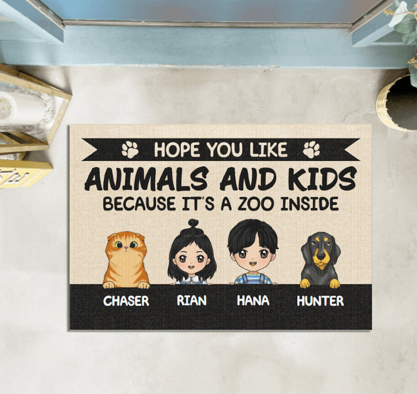 Hope You Like Animasl and Kids Personalized Pet Doormat, Funny Welcome Home Mat, Pet Entrance Mat, Welcome Mat, Pet Owner Gifts