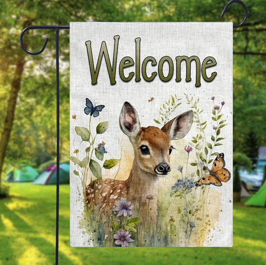 Deer Garden Flag, Deer Farmhouse Flag, Spring Garden Flag, Cute Deer Flag, Jungle Animal Flag, Outdoor Flag, Farmhouse Decor, Holiday Decor