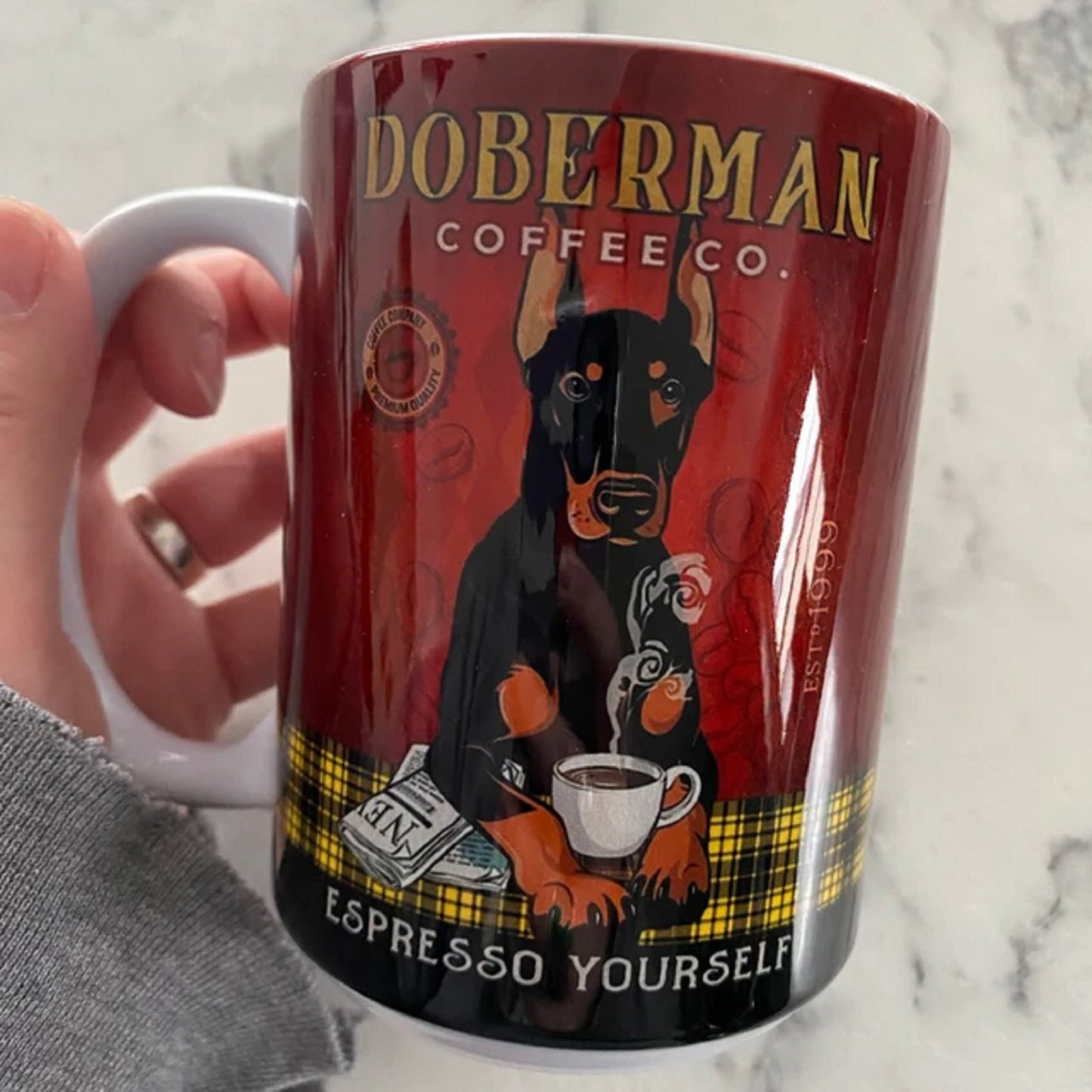 Doberman Dog Coffee Company Mug, Vintage Dobermann Dog Mug For Dog Lovers, Mom Dog Mug, Gift For Dog Lover, Espresso Yourself