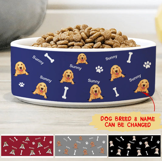 Colorful Dog Bowls with Name & Breeds Design, Ceramic Dog Bowls, New Dog Gift, Dogs Food Bowl, Dogs Water Bowl, Pet Bowl, Dog Parents Gift