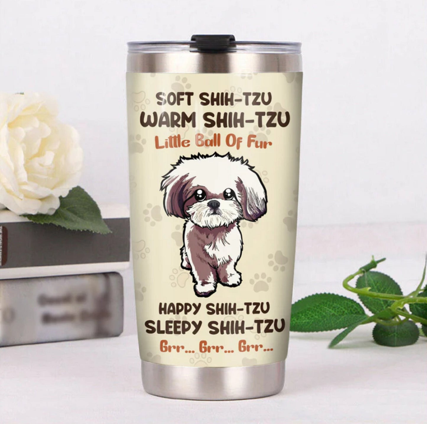 20oz Shih Tzu Dog Steel Tumbler, Custom Dog Mom Tumbler, Gift For Dog Owners, Tumbler Curved, Adorable Shih Tzu Dog Tumbler