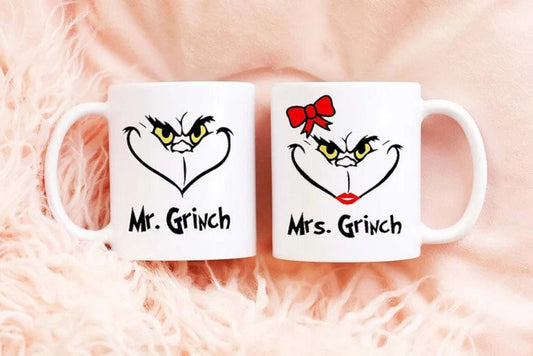 Personalized Mr Mrs Grinch Coffee Mug, Funny Mr Mrs Coffee Mug, Couple Grinch Coffee Mug, Christmas Coffee Mug Gift For Anniversary