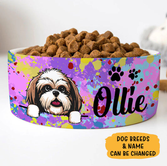 Custom Dog Bowls Colorful Paint Splatter, Personalized Dog Bowl, New Dog Gift, Dog Food Bowl, Dog Water Bowl, Pet Bowl, Dog Lovers Gifts