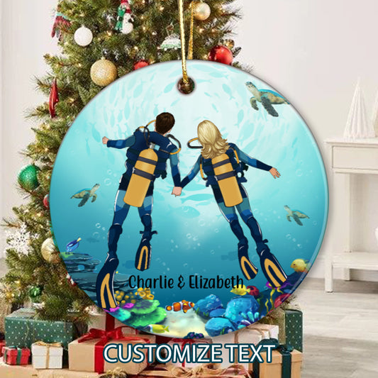 Scuba Diving Personalized Couples Ornament, Ornament for Lovers, Engagement Keepsake, Christmas Engaged, Scuba Couples Xmas Gift