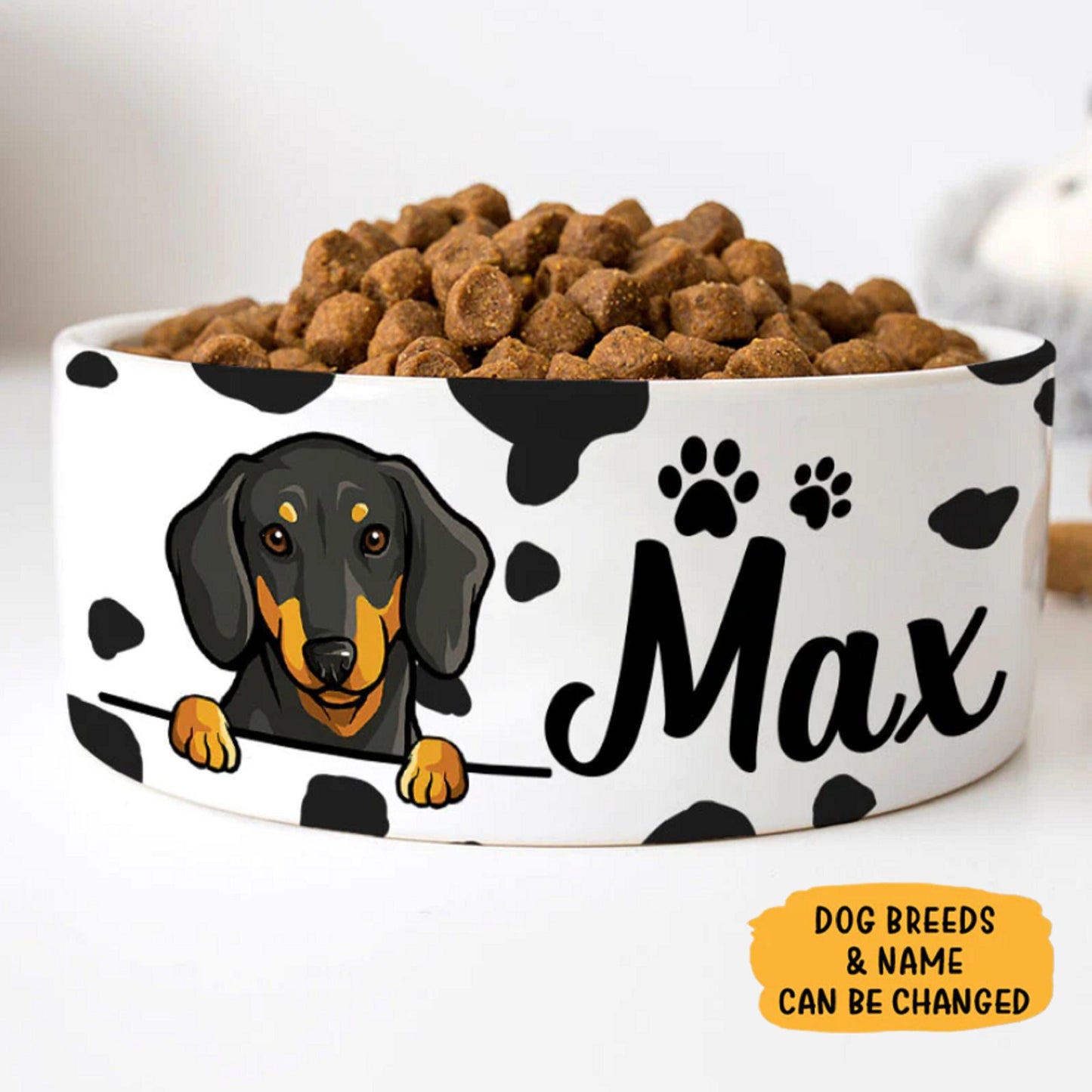 Custom Dog Bowls with Cow Pattern, Personalized Dog Bowl, New Dog Gifts, Dog Food Bowl, Dog Water Bowl, Funny Pet Bowl, Dog Gift