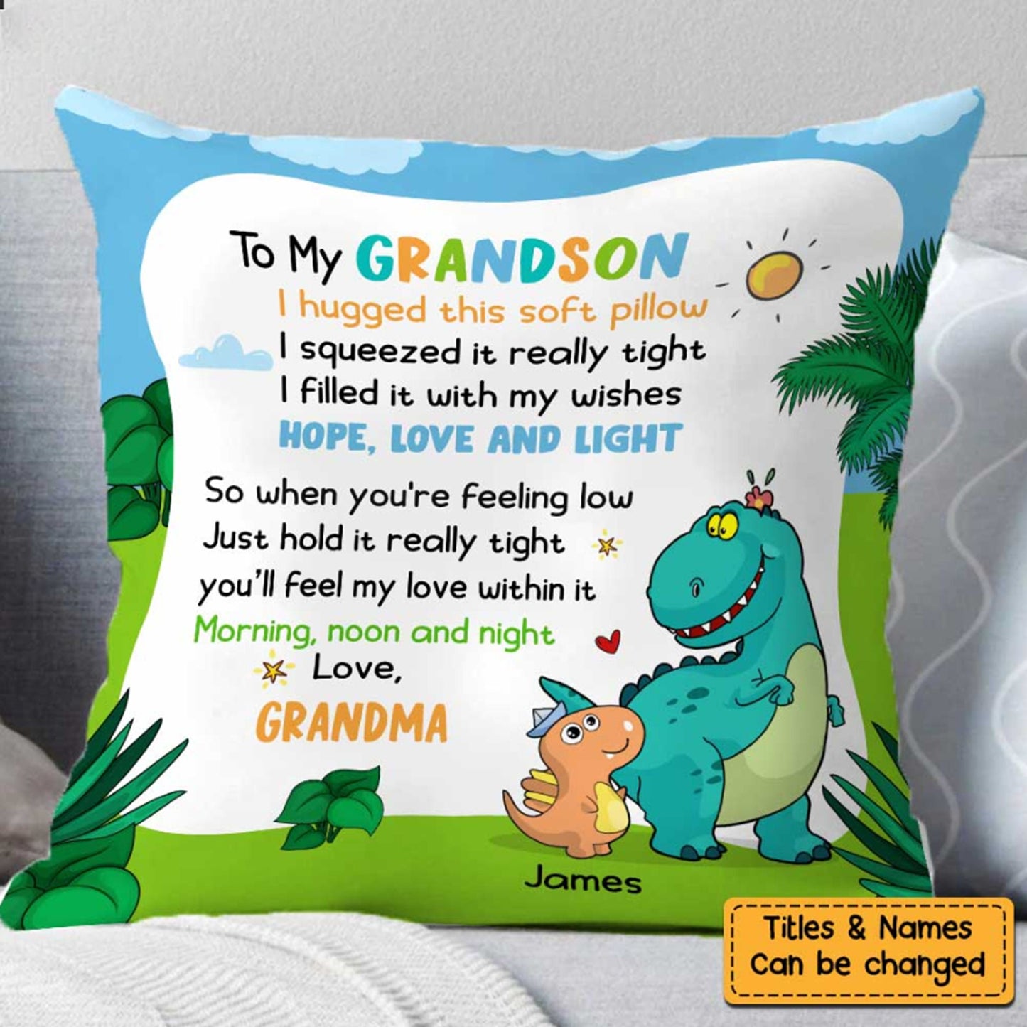 To My Grandson Custom Pillow, Personalized Pillow, Family Name Pillow, Long Distance Gift, Grandmas Pillow with Grandkids, Grandson Gift