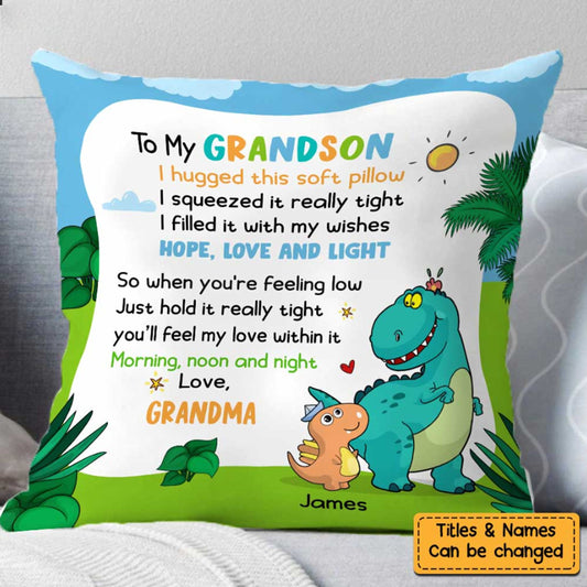 To My Grandson Custom Pillow, Personalized Pillow, Family Name Pillow, Long Distance Gift, Grandmas Pillow with Grandkids, Grandson Gift