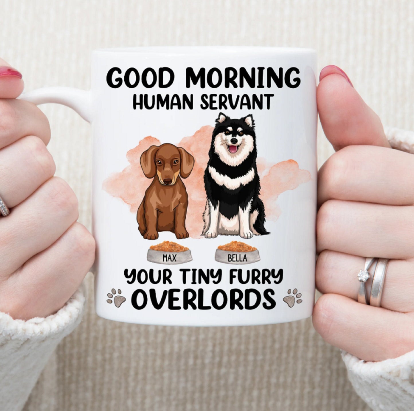 Good Morning Human Servant Dog Personalized Mug, Custom Dog Coffee Mug, Dog Dad, Dog Mom Mug, Gift For Dog Lovers, Vintage Dog Mug