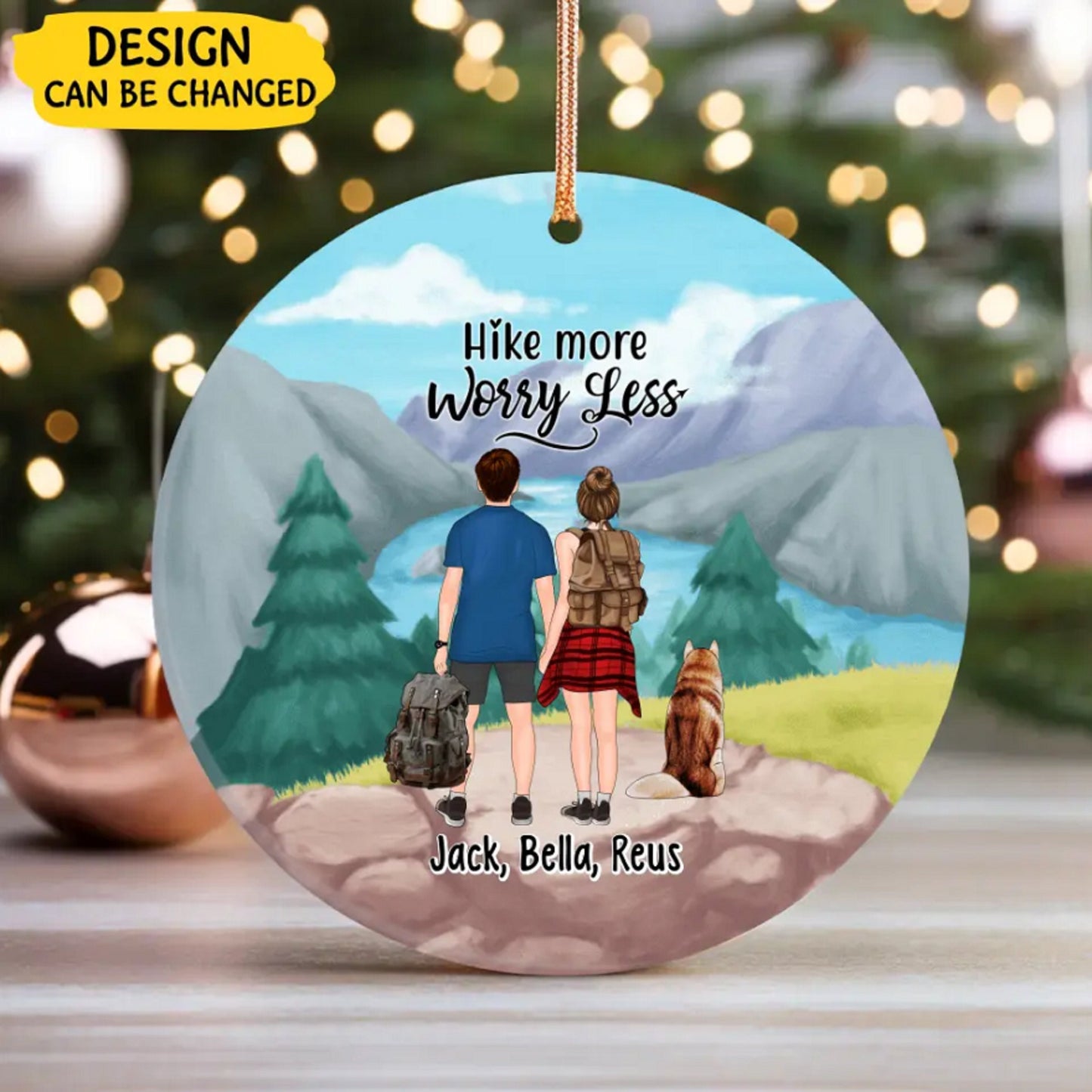 Hike More Work Less Hiking Couple Personalized Ornament, Camping Gifts, Engagement Keepsake, Couples Xmas Gift, Funny Hiking Gift